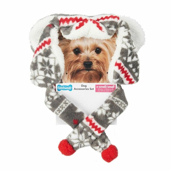 Fetchwear  Dog Winter Accessory REd Gray Nordic Fleece & Knit Pattern Small XS - Picture 2 of 2